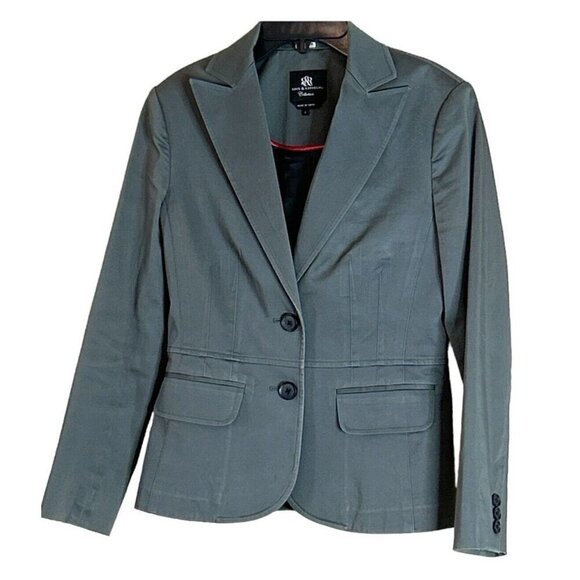 Rock & Republic Womens Fitted Two Button Collar Blazer Jacket Army Green Size 4 - Picture 1 of 8